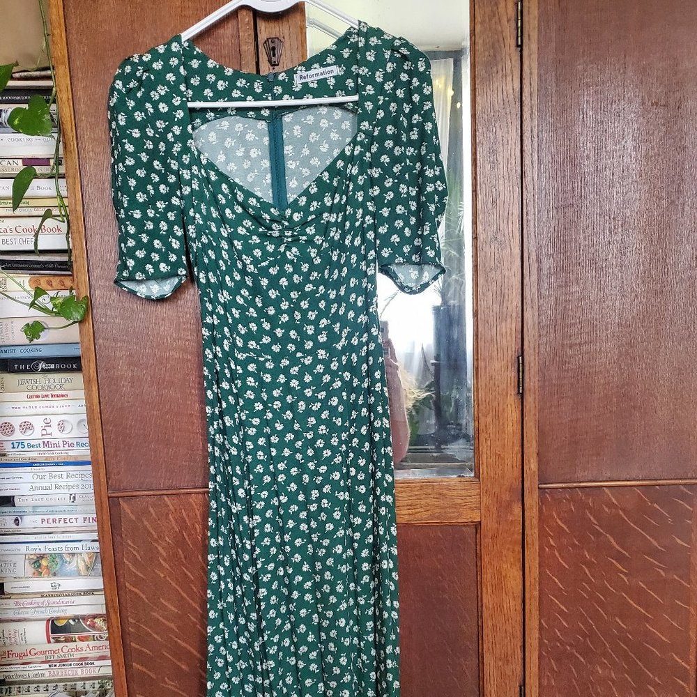 Reformation Green and White Floral Dress PERFECT Condition Size 0